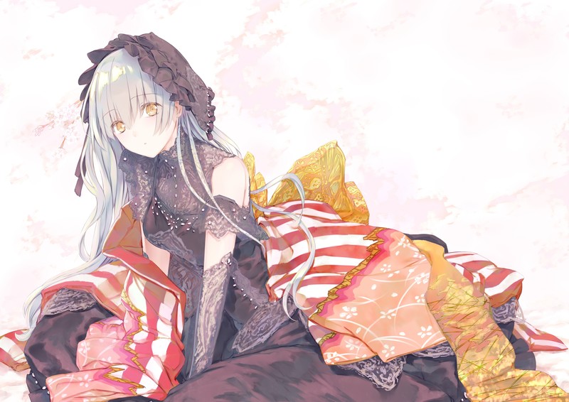 anime, anime girls, yellow eyes, simple background