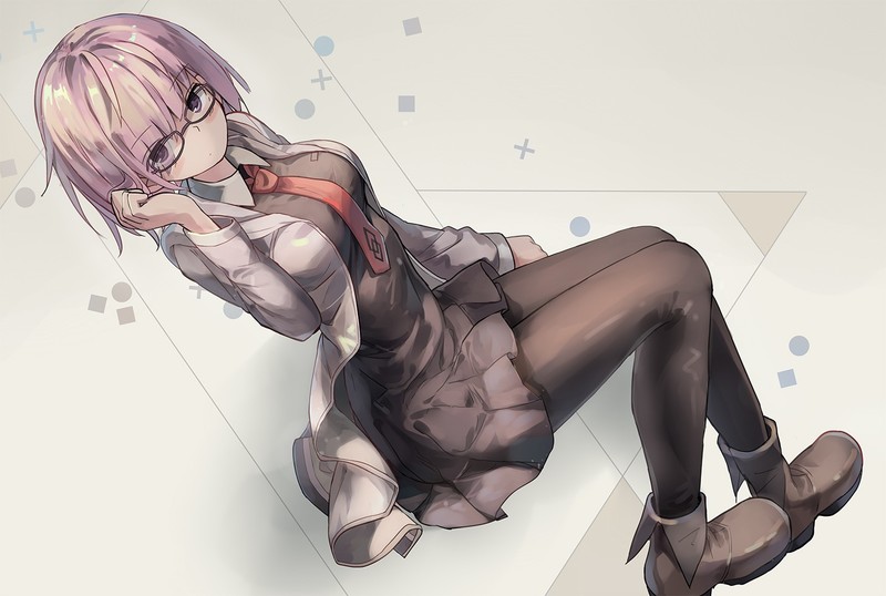anime, anime girls, glasses, sitting, tie