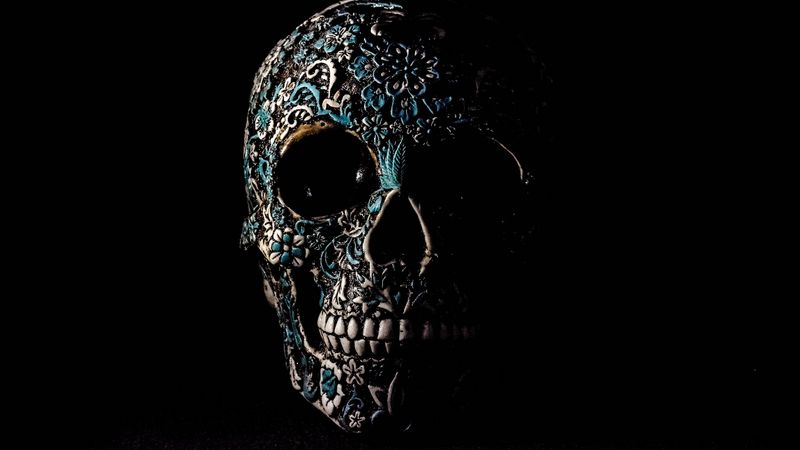 skull, dark, patterns, bones, 4k