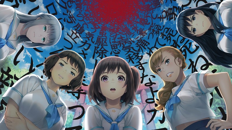 anime girls, anime, purple eyes, dark hair, blonde