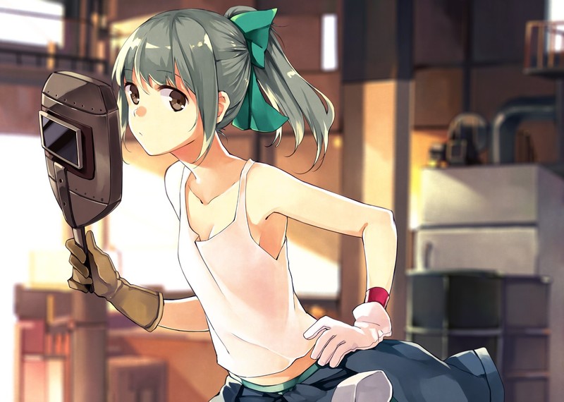 anime, anime girls, gloves, green hair