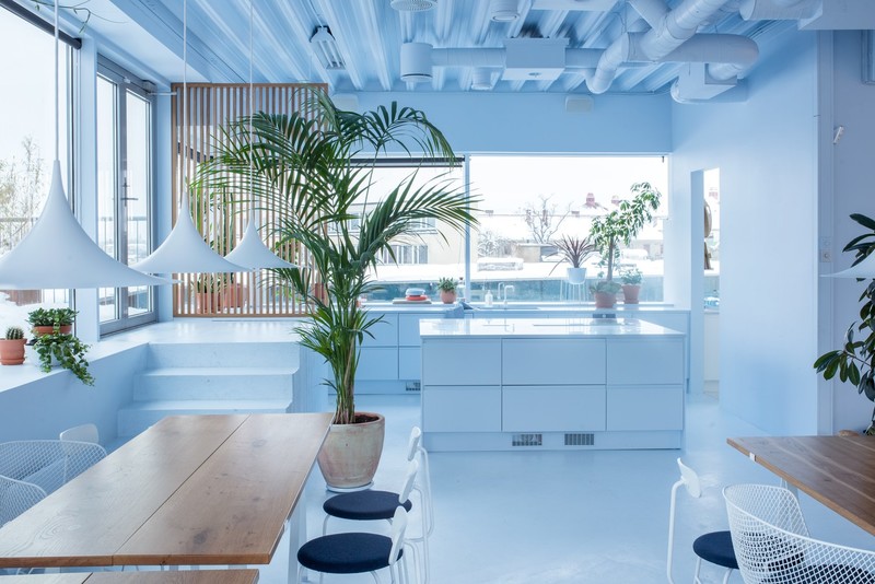 architecture, interior, interior design, kitchen, blue