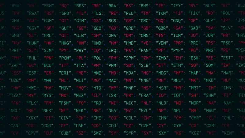 codes, countries, letters, inscription, 4k