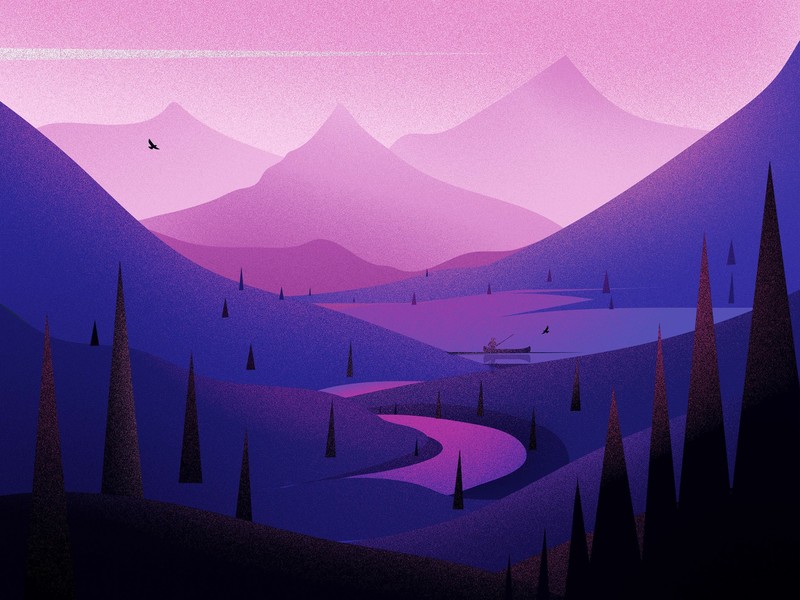 nature, illustration, texture, mountains, landscape, trees, digital art