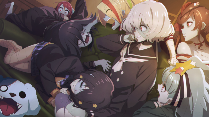 Zombieland Saga, anime girls, red eyes, Zombie 5 / Yugiri, Zombie 0 / Tae Yamada, Zombie 1 / Sakura Minamoto, Zombie 3 / Ai Mizuno, Zombie 4 / Junko Konno, Zombie 2 / Saki Nikaidou, Zombie 6 / Lily Hoshikawa