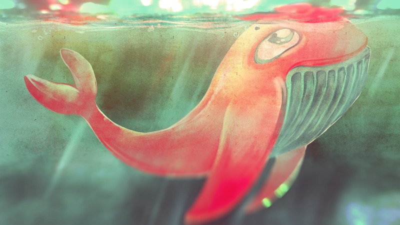 illustration, whale, sea, fantasy art, drawing, painting