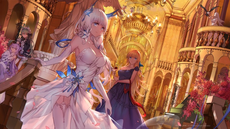 anime girls, anime, big boobs, blonde, dress, fantasy girl, Azur Lane, stockings, Illustrious (Azur Lane), Unicorn (Azur Lane), Enterprise (Azur Lane), Ping Hai (Azur Lane), Victorious (Azur Lane), Ning Hai (Azur Lane), Akashi (Azur Lane)