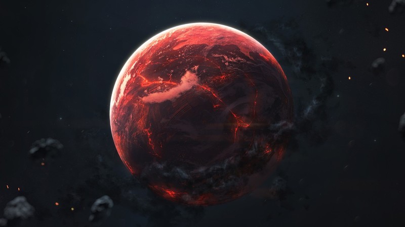 planet, red, digital art, space, Vadim Sadovski