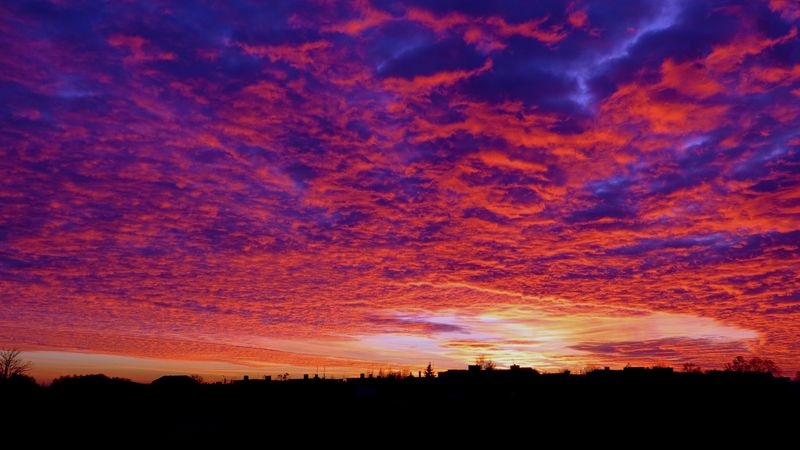 clouds, sunset, horizon, sky, porous, 4k