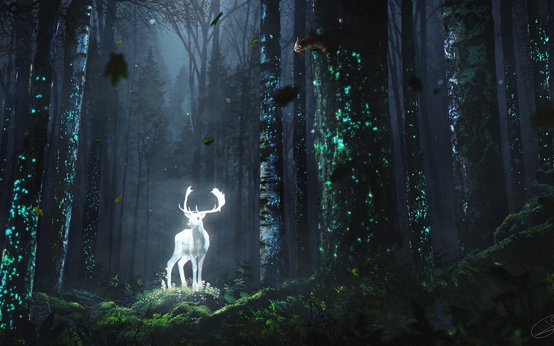 digital art, forest, chipmunk, fantasy art