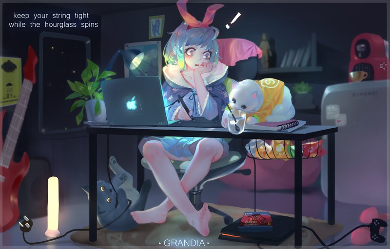 anime girls, anime, cats