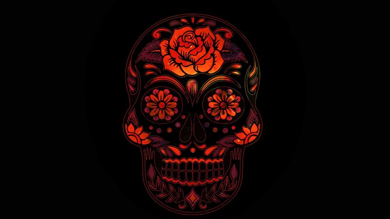 skull, glitter, patterns, art, dark, 4k