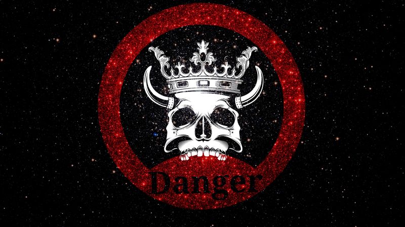 skull, crown, danger, inscription, shine, 4k