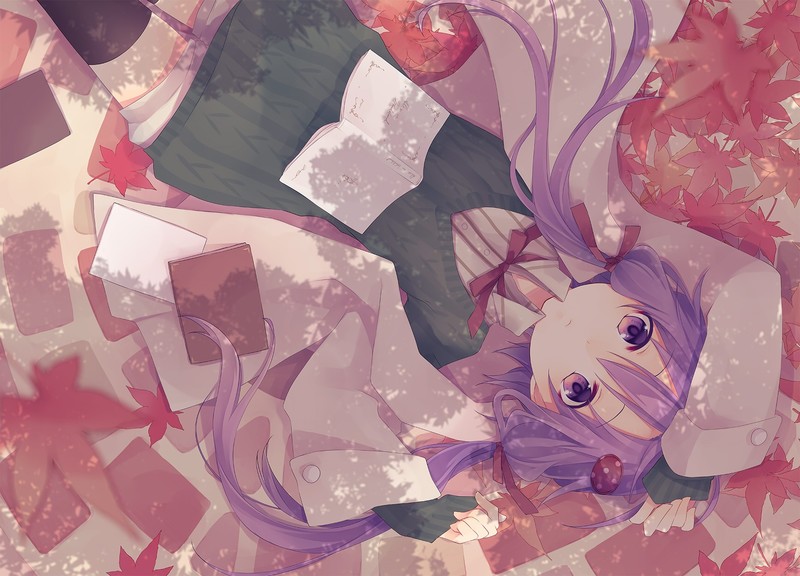 anime, anime girls, purple hair, purple eyes, long hair