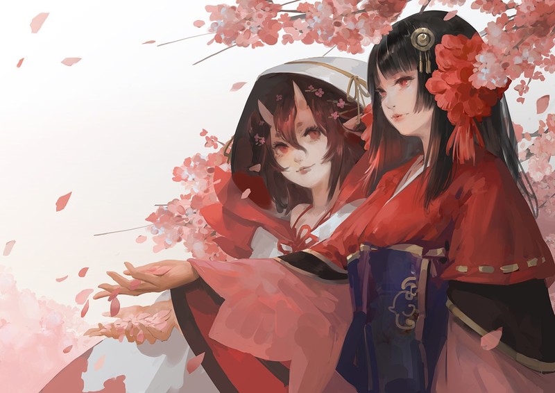 anime girls, anime, plants, red eyes, fantasy girl
