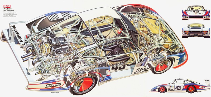 Porsche, cutaway, Cross Section, high angle, car parts
