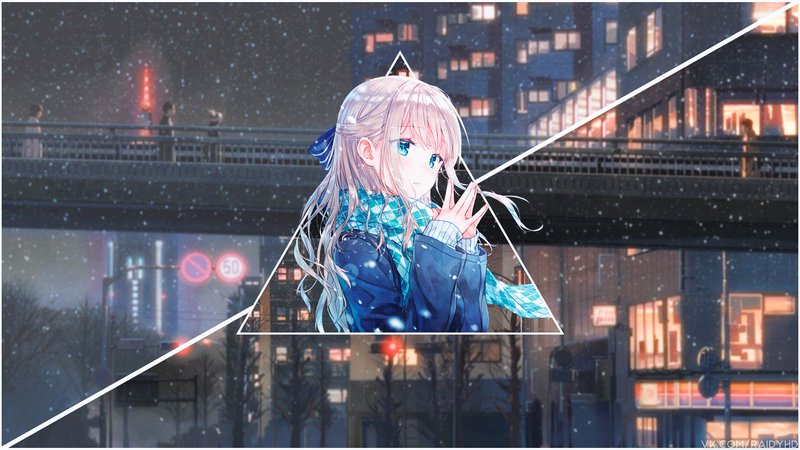 anime, anime girls, picture-in-picture, snow, scarf, Hiten