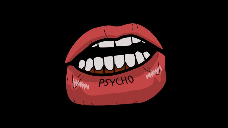 psycho, lips, art, inscription, graphic, 4k