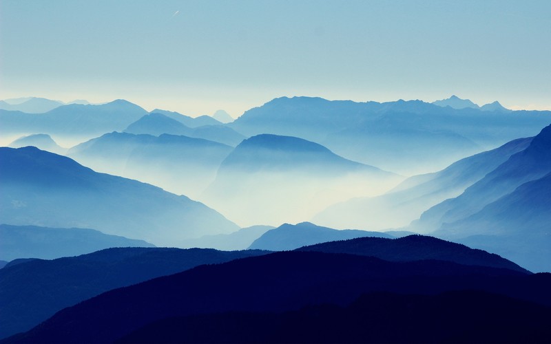 nature, landscape, mountains, mist, blue