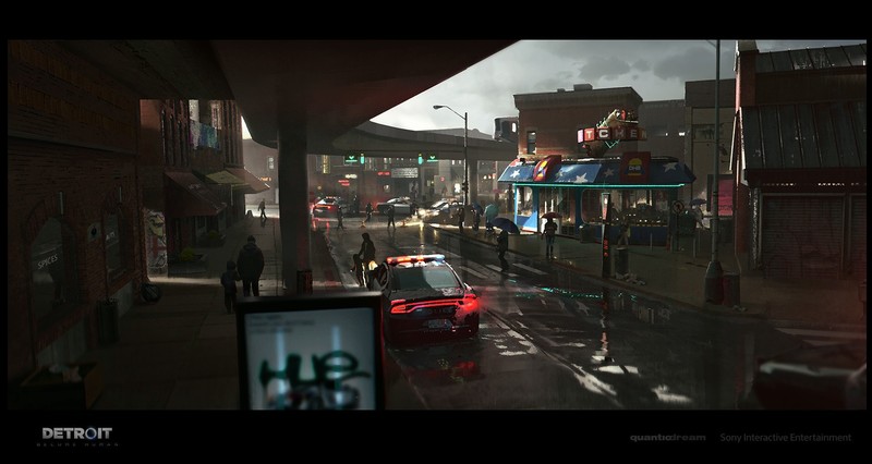 digital, artwork, Antoine Boutin, Detroit become human, video games, futuristic, people, city, Detroit: Become Human, Sony Playstation, Quantic Dream