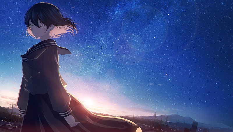school uniform, sky, stars, space