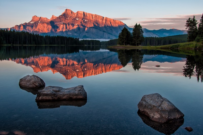 landscape, nature, lake, reflection, forest, Canada, Rocky Mountains