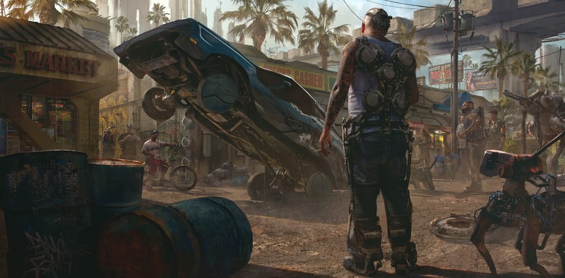 Eddie Mendoza, people, futuristic, science fiction, cyberpunk, artwork, digital art, 2D, apocalyptic, environment, machine, Exoskeleton, car, lowrider, concept art, tattoo, cigarettes, bicycle