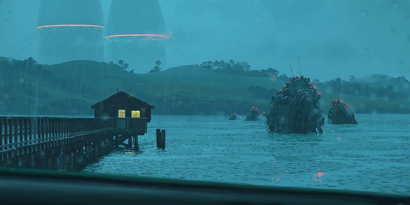 Simon Stålenhag, digital painting, apocalyptic, Robots, robot, cyberpunk, science fiction