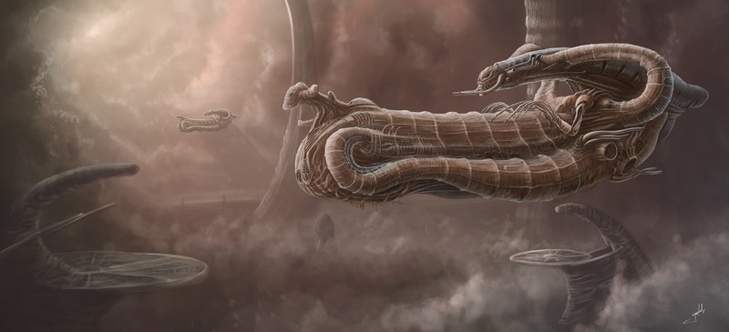 spaceship, artwork, science fiction, Dmitrii Ustinov