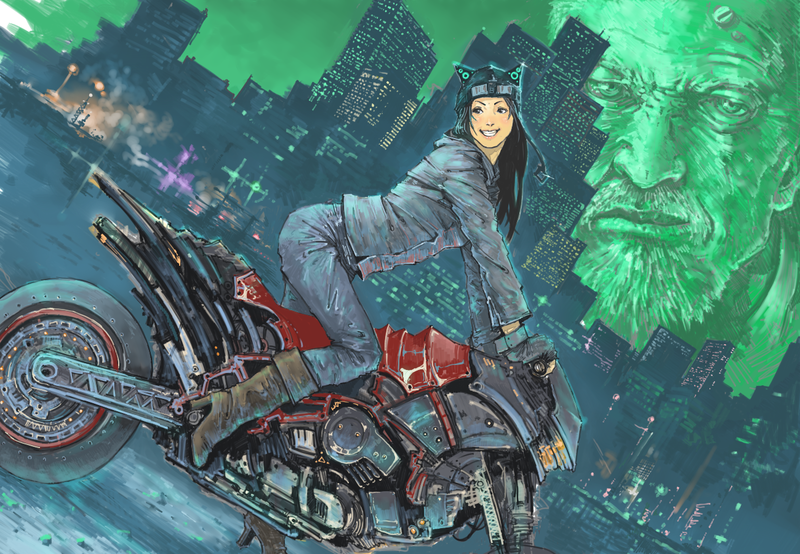 anime girls, anime, motorcycle, smiling, vehicle, side view