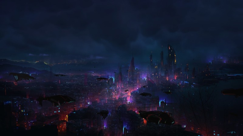 dark, futuristic city, digital art, science fiction