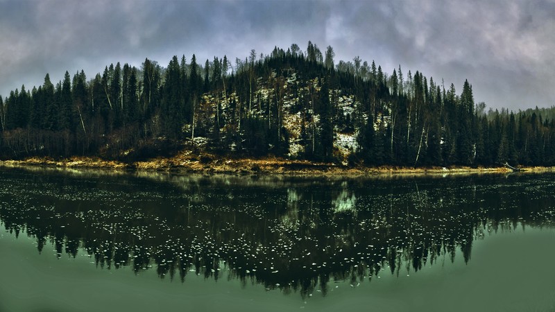 landscape, HDR, nature, forest, fall, water, lake, river, trees, sky
