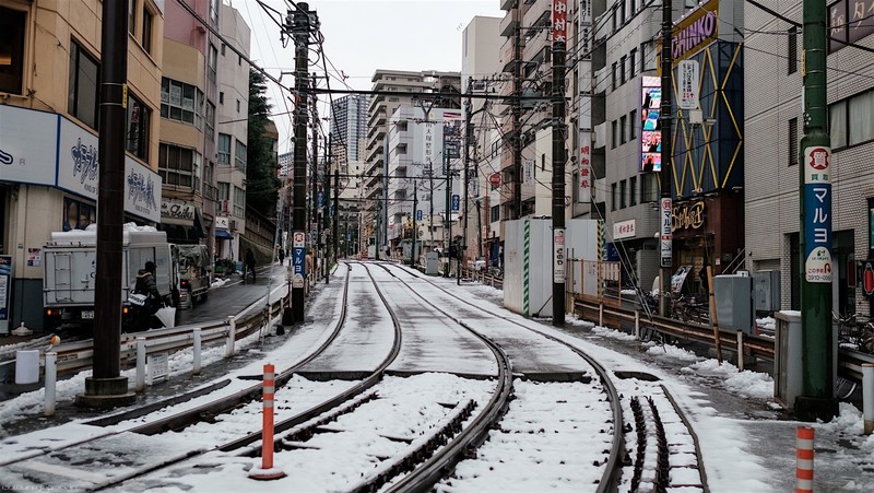 Japan, Tokyo, railway, snow, city, street