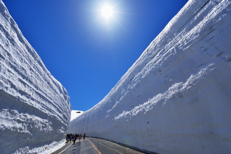 nature, landscape, winter, snow, ice, Japan, road, Sun, clear sky, people