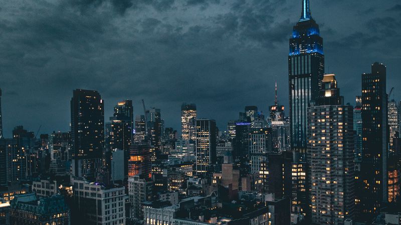 night city, skyscrapers, city lights, new york, usa, night, clouds, 4k