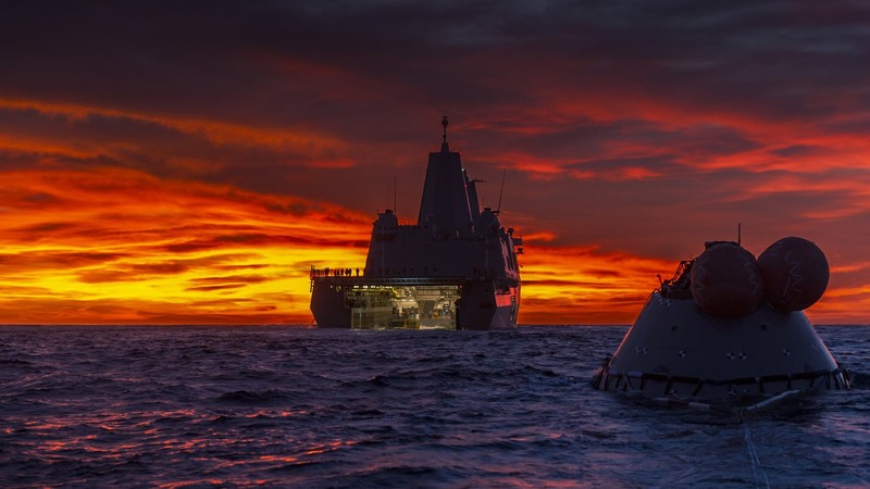 Pacific Ocean, sea, nature, ship, sunset