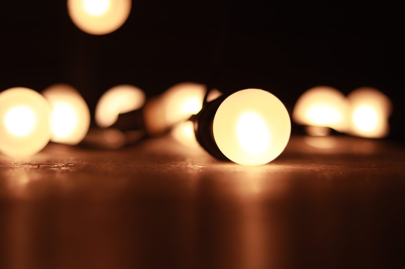 light bulb, bokeh, lights, dark