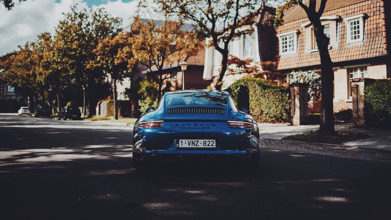 porsche, sports car, rear view, 4k