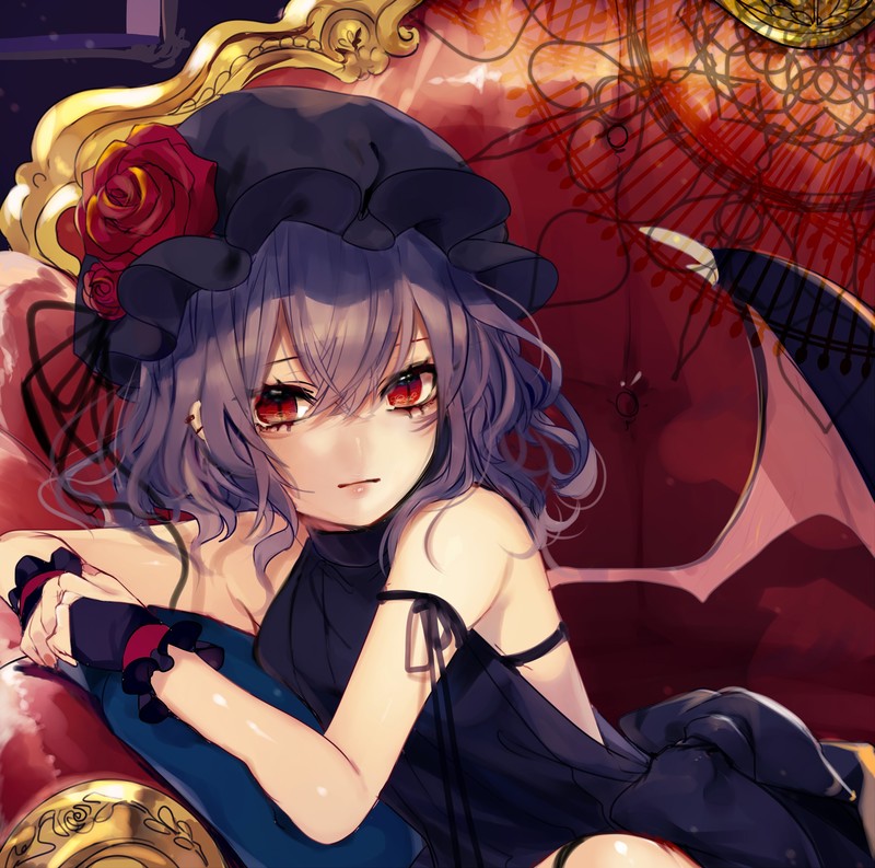 anime, anime girls, red eyes, blue hair
