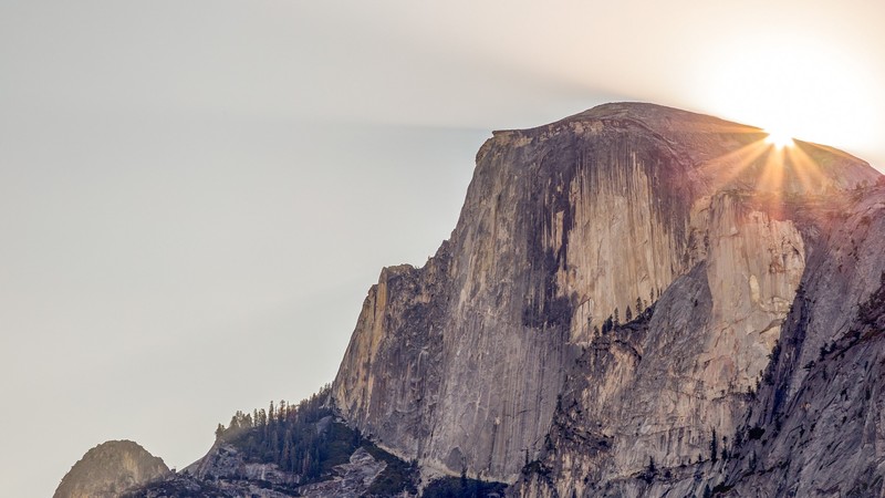 mountains, sun rays, sunset, rocks, Yosemite National Park