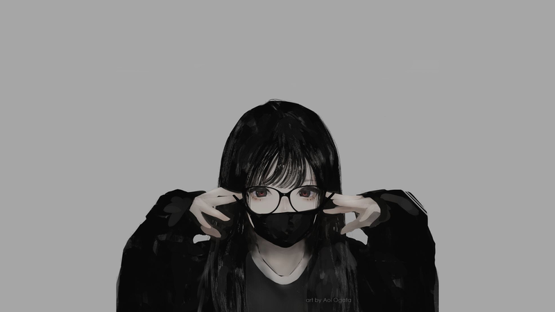 glasses, minimalism, monochrome, mask, Aoi Ogata, anime girls, anime