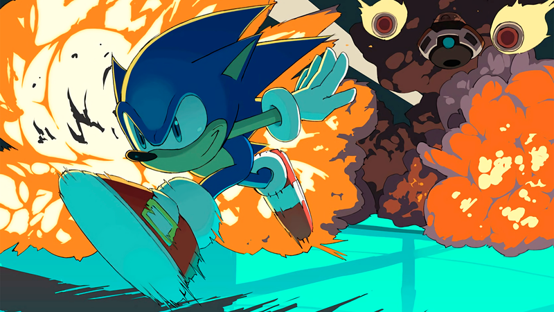 anime, manga, game art, Sonic, Doctor Robotnik, Dr. Robotnik, explosion, fire, running, video games, video game art