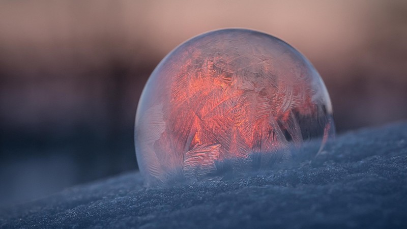 winter, snow, pattern, sphere, sunset