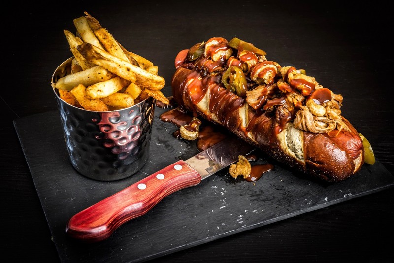 food, Fries, hot dogs, knife
