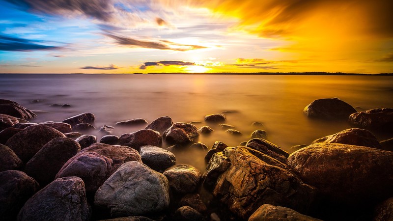 stones, sky, nature, water, sunlight