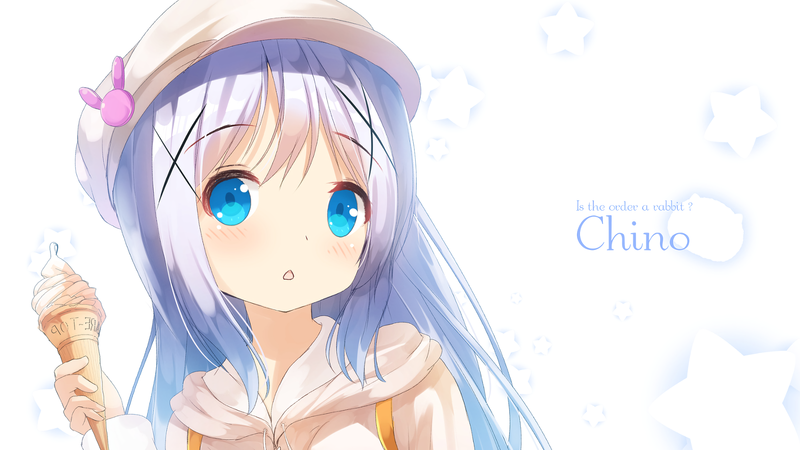 anime, anime girls, Gochuumon wa Usagi Desu ka, Gochuumon wa Usagi Desu ka?, loli, fan art, Kafuu Chino, blue hair, white skin, simple background, white background, blue eyes