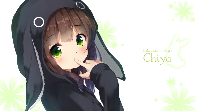 anime, anime girls, Gochuumon wa Usagi Desu ka, Gochuumon wa Usagi Desu ka?, loli, fan art, white skin, Ujimatsu Chiya, green eyes, dark hair