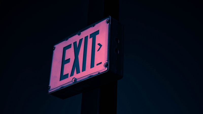 exit, inscription, lights, pointer, 4k