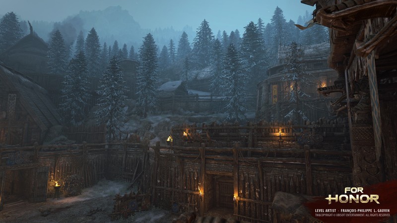 fantasy art, digital art, video game art, snow, trees, pine trees, winter, For Honor, video games, village
