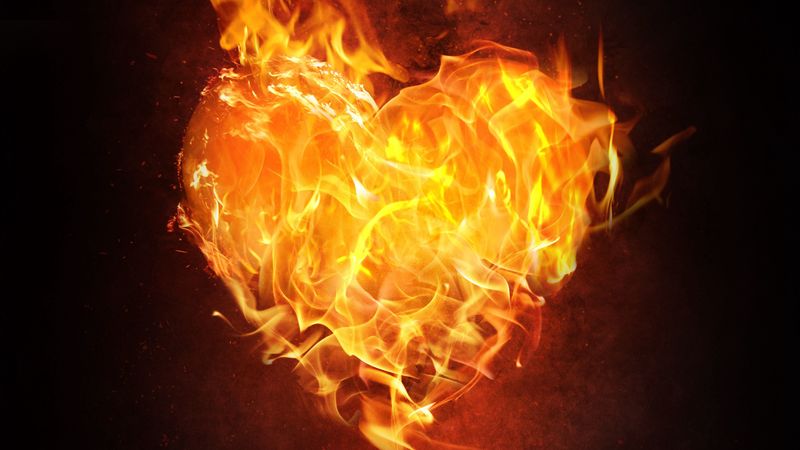 heart, fire, flame, dark, 4k